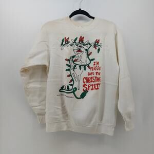 Vtg Ugly Christmas Spirit Lights Sweater White Lights Large